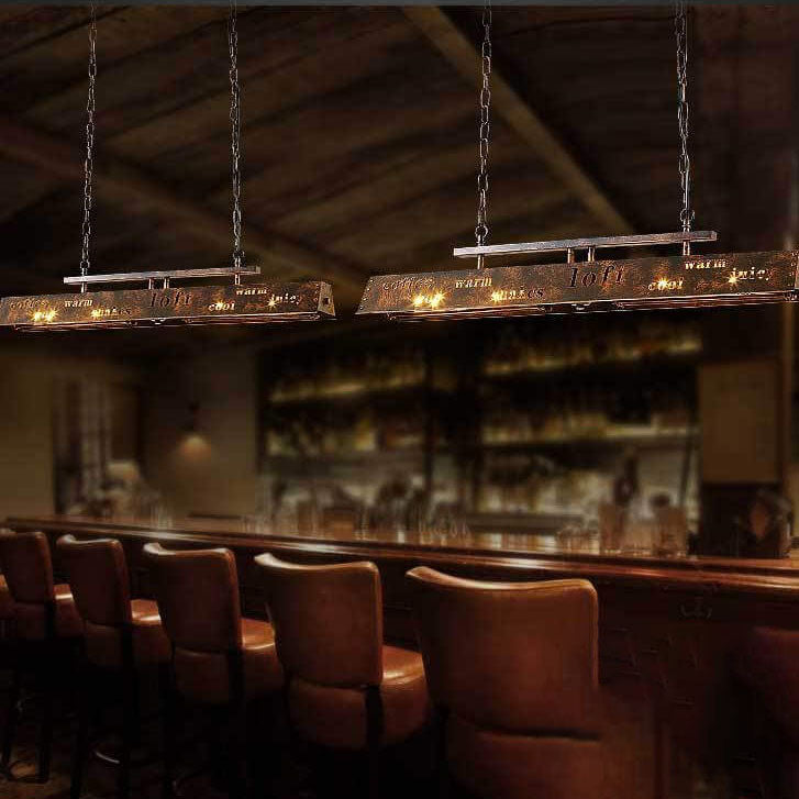 Industrial Vintage Iron Rectangular 2-Light Chandelier