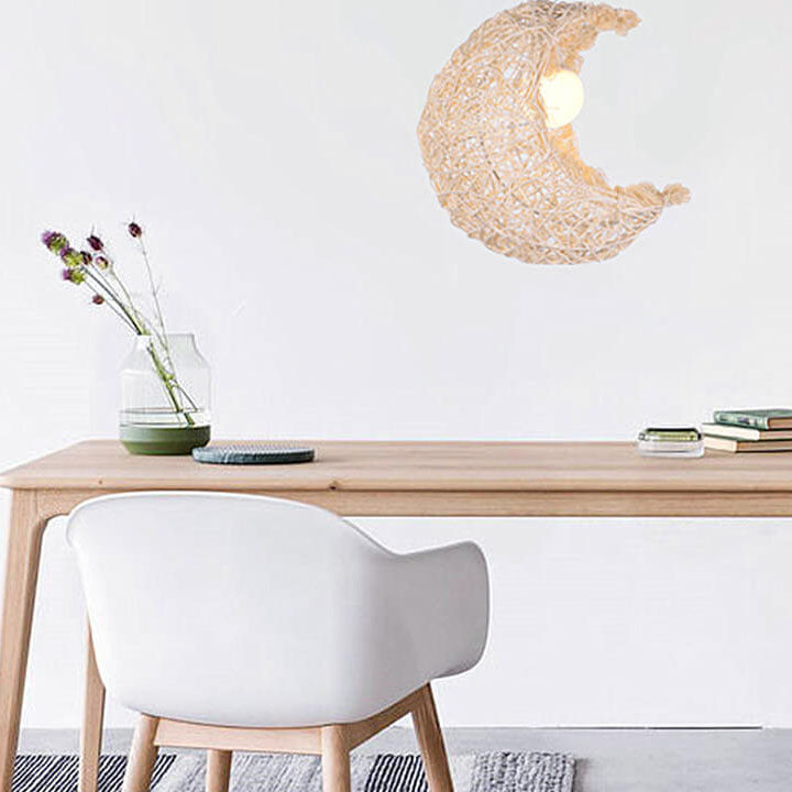 Rattan Weaving Moon Shape 1-Light Pendant Light
