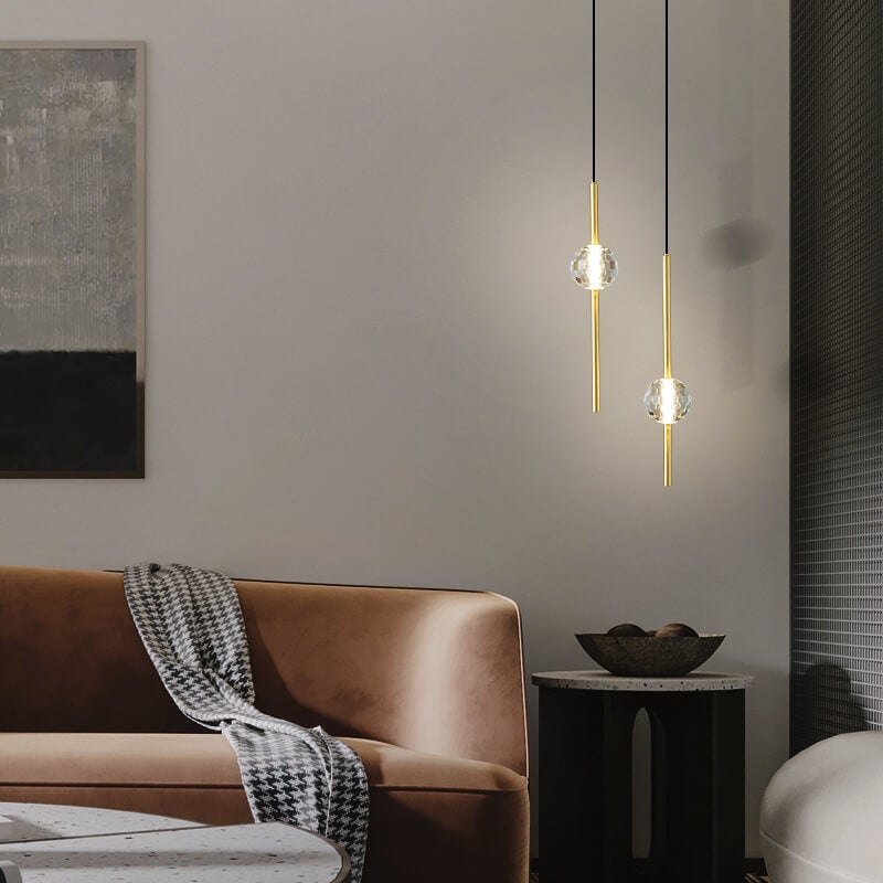 Modern Simple Copper Glass Ball Tube 1/2 Light Pendant Light
