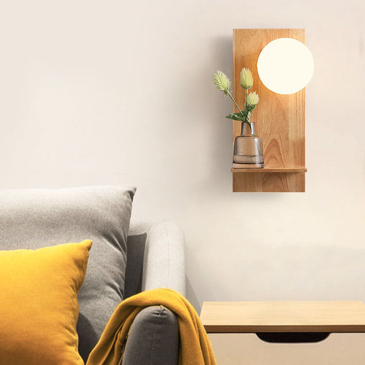 Nordic Solid Wood Glass Globe 1-Light Wall Sconce Lamp