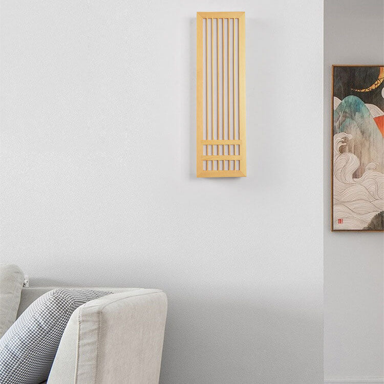 Simple Solid Wood Rectangular 1-Light Japanese Wall Sconce Lamp