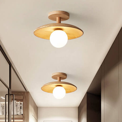 Nordic Creative Wooden Dome 1-Light Semi-Flush Mount Ceiling Light