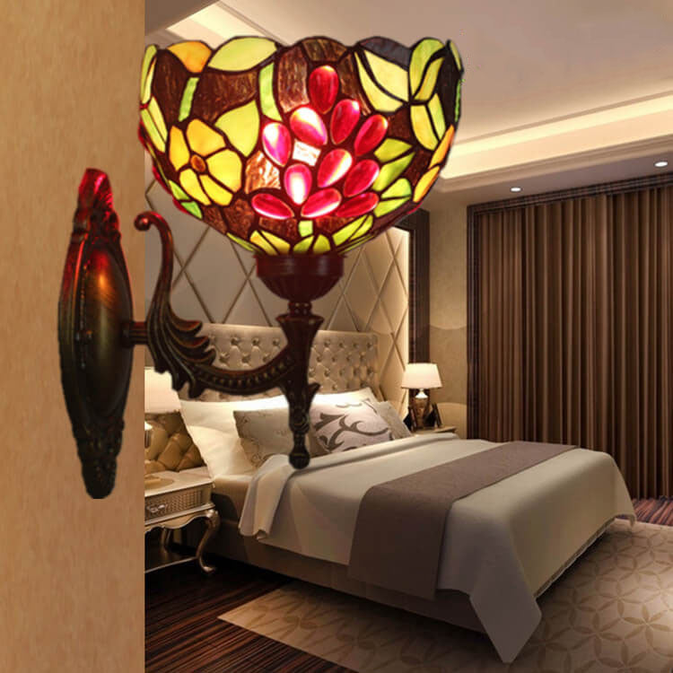 Tiffany Stained Glass Grape 1-Light Wall Sconce Lamp