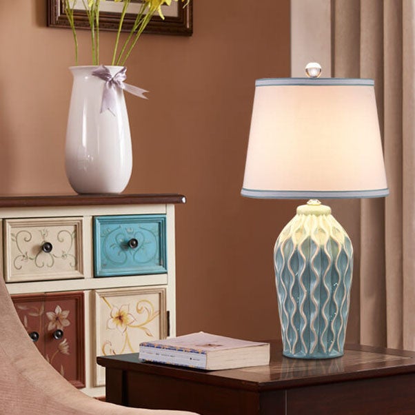 Modern Simple Fabric Ice Cracked Ceramics 1-Light Table Lamp