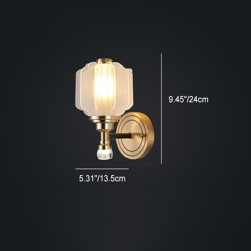 Contemporary Scandinavian Crystal Glass Copper 1/2 Light Wall Sconce Lamp For Living Room