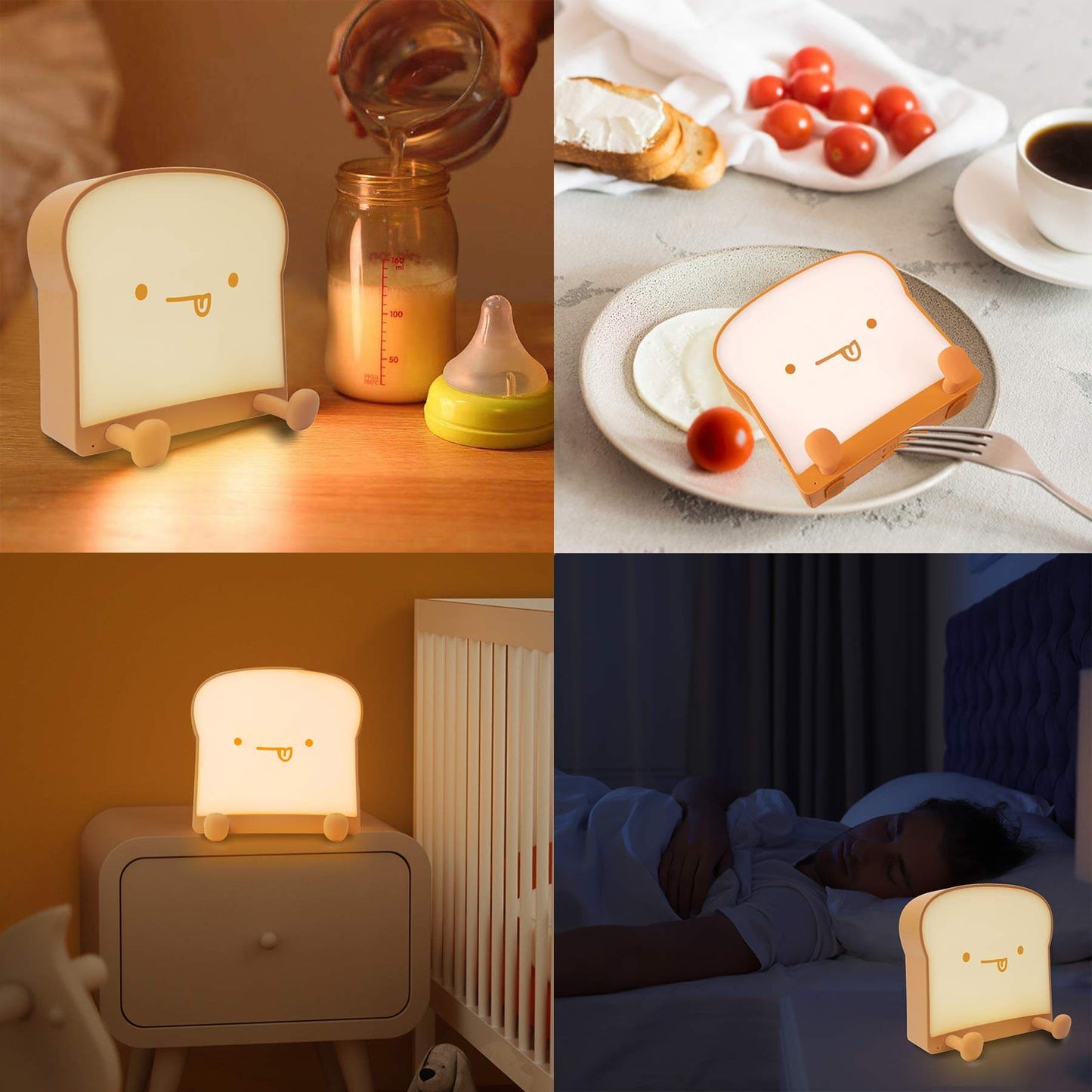 Cute Toast Bread Night Light USB Pat Timer Bedside Bed Lamp