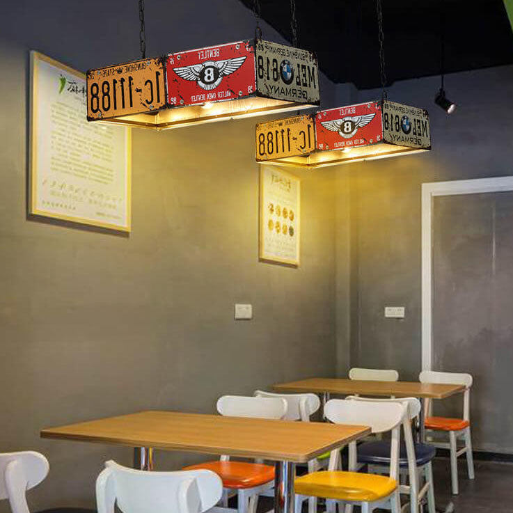 Retro Creative License Plate Metal 3-Light Chandelier