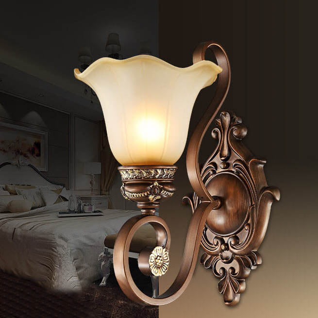 European Vintage Iron Glass Shade 1-Light Wall Sconce Lamp