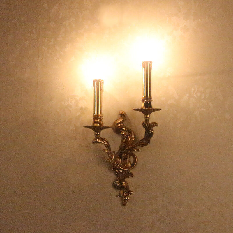 French Vintage Brass Candle 2/3 Light Wall Sconce Lamp