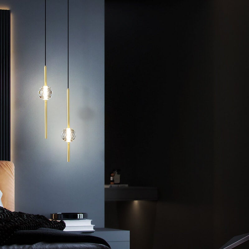 Modern Simple Copper Glass Ball Tube 1/2 Light Pendant Light