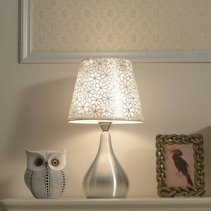 Simple Fabric Lampshade Silver Base 1-Light Table Lamp