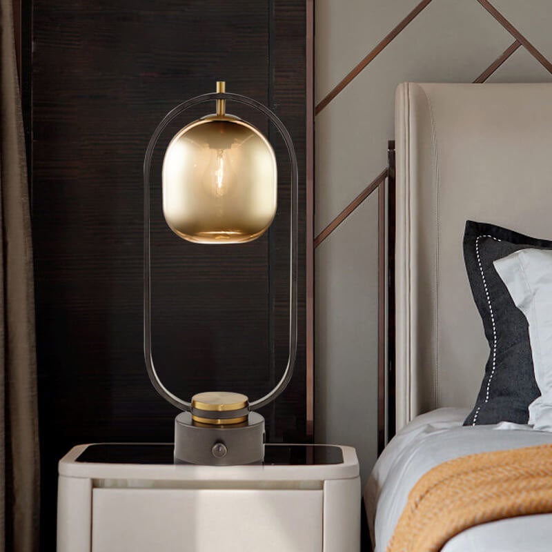 Modern Amber Glass Ring 1-Light Table Lamp