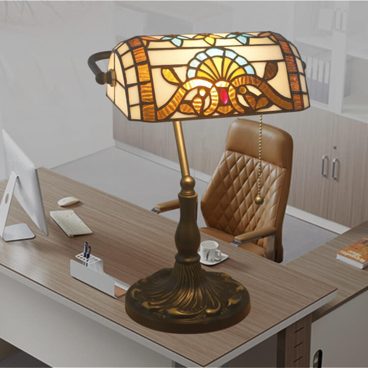 Vintage Stained Glass 1-Light Zipper Switch Table Lamp