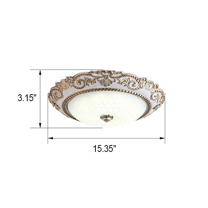 European Retro Round Carved Lace Resin Glass LED Flush Mount Ceiling Light