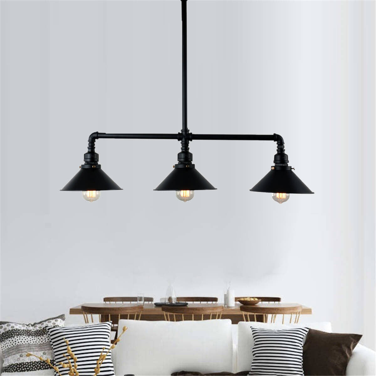 Vintage Industrial Water Pipe Pot Lid Shade 3-Light Chandelier