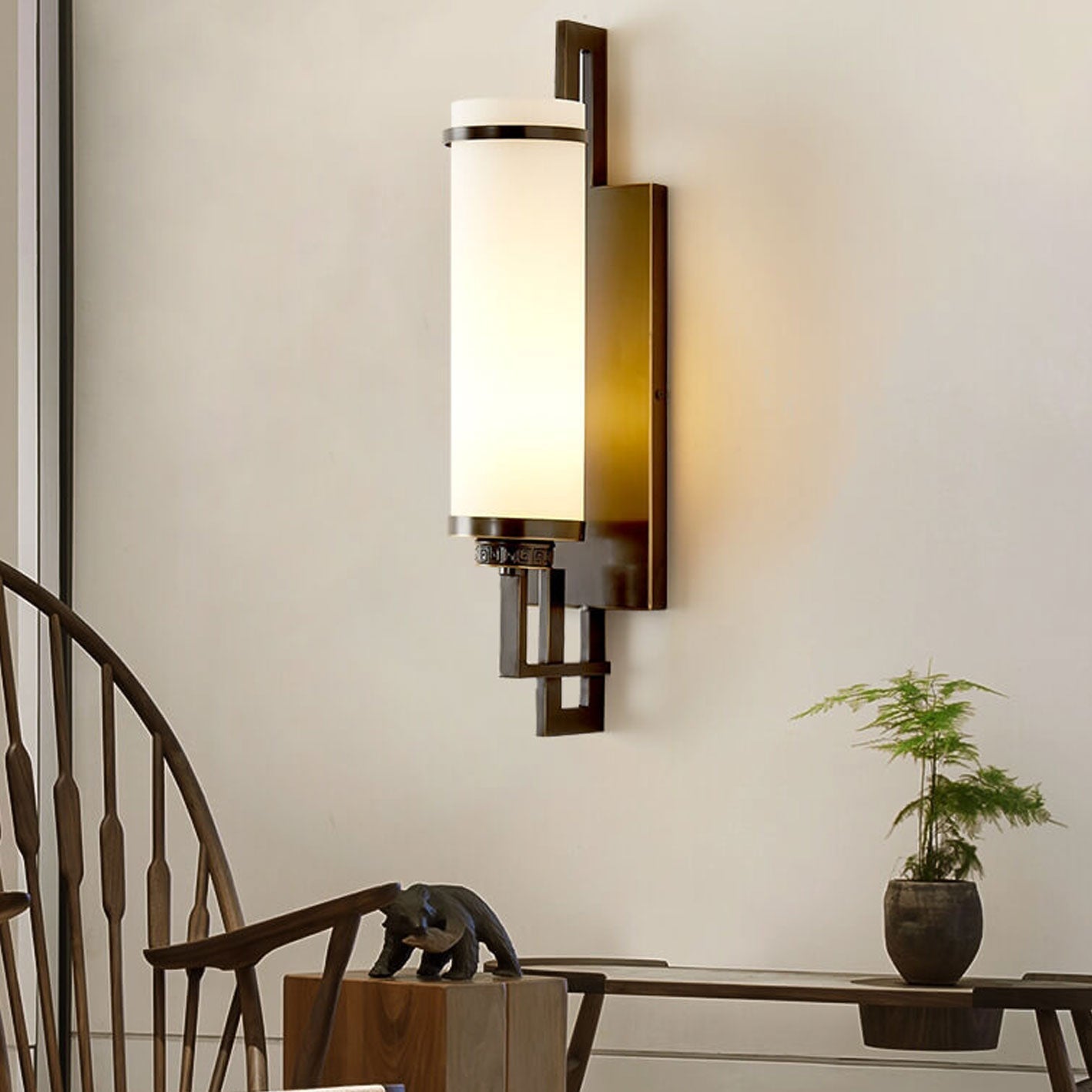 Modern Chinese Simple Glass Full Copper 1-Light Wall Sconce Lamp