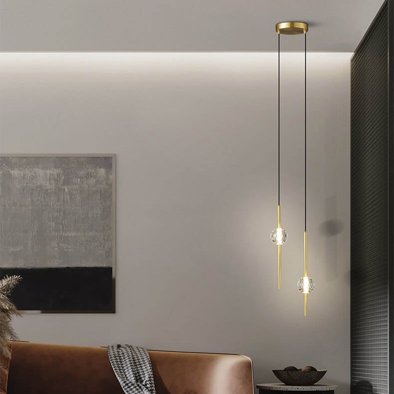 Modern Simple Copper Glass Ball Tube 1/2 Light Pendant Light