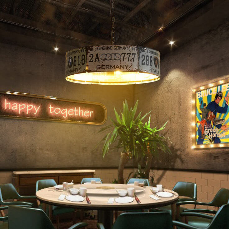Retro Creative License Plate Metal 3-Light Chandelier