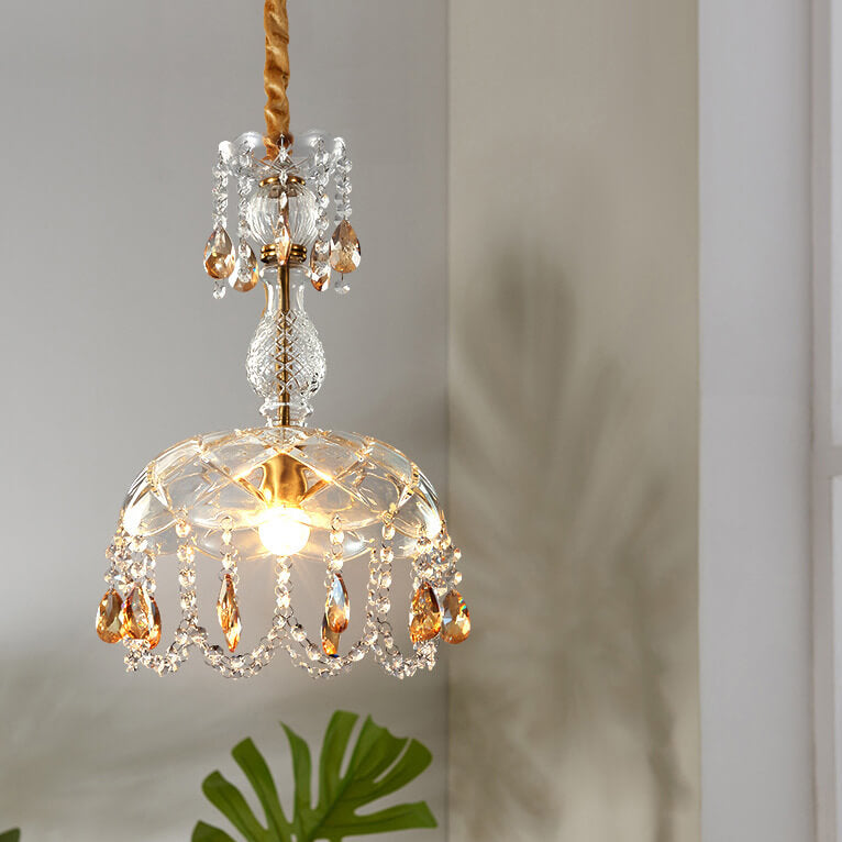 Modern Luxury Crystal Hanging Dome 1-Light Pendant Light