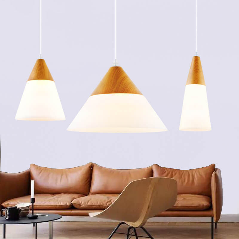 Nordic Wood Grain Glass Cone Shaped 1-Light Pendant Light