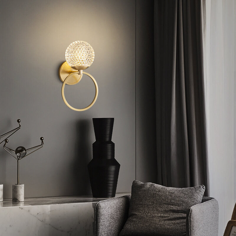 Modern Luxury Crystal Brass Hanging Ring 1-Light Wall Sconce Lamp