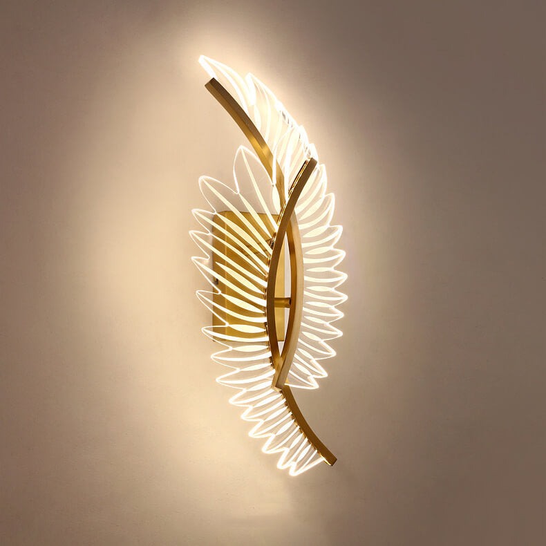 Modern Acrylic Feather Gold Copper LED Wall Sconce Lamp