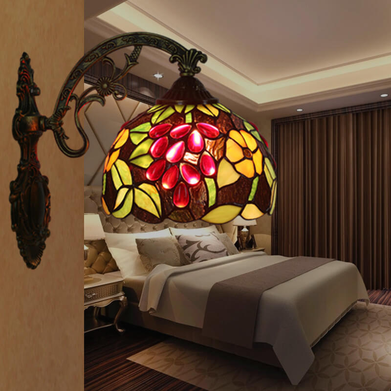 Tiffany Stained Glass Grape 1-Light Wall Sconce Lamp