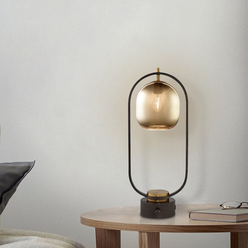 Modern Amber Glass Ring 1-Light Table Lamp