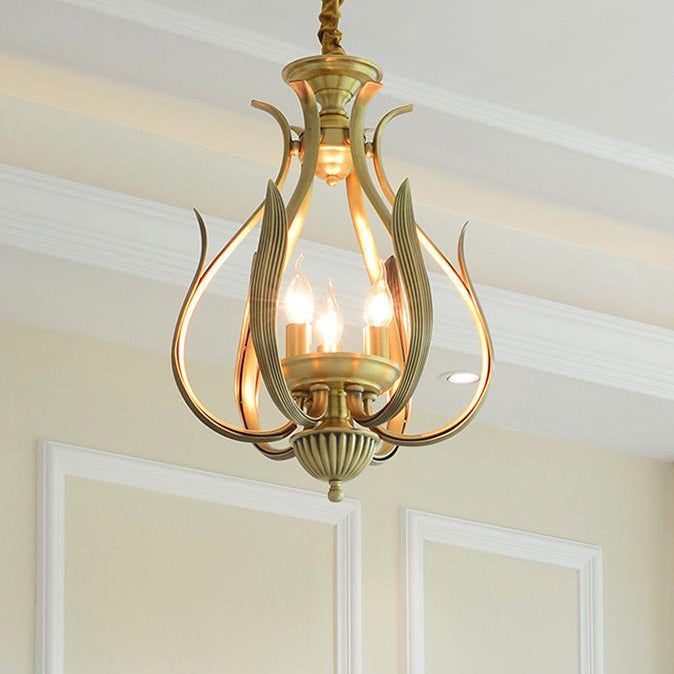 Modern Luxury Brass Oval Lantern 3-Light Chandelier
