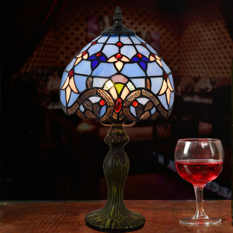 European Tiffany Blue Baroque Stained Glass 1-Light Table Lamp