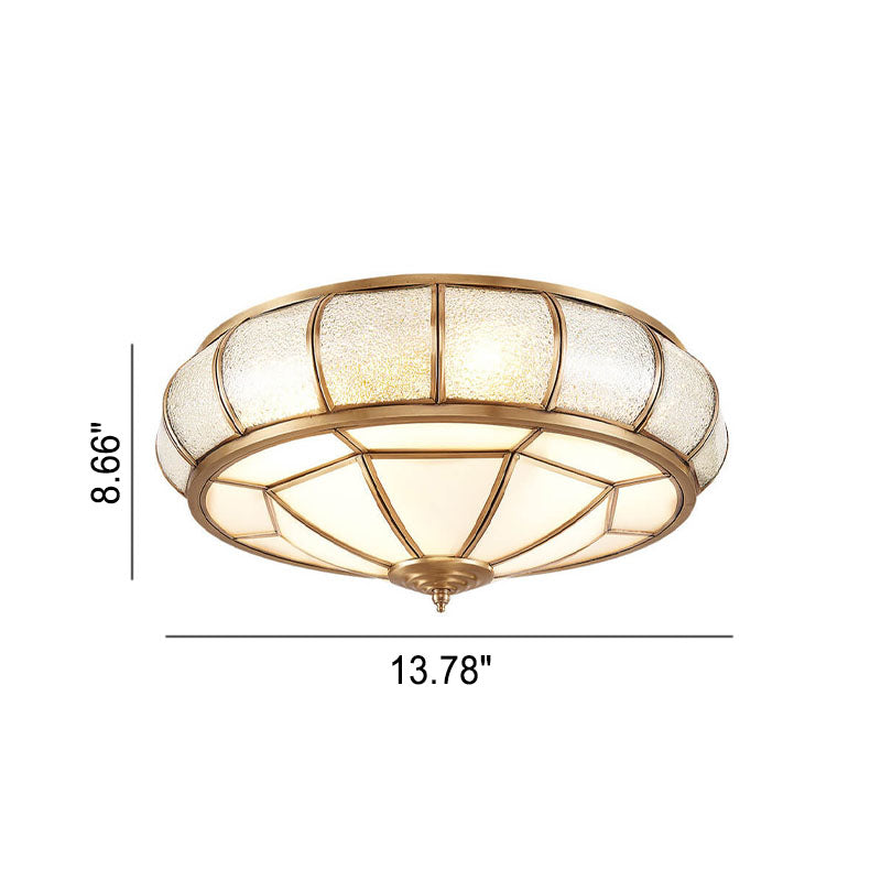European Style Luxury Brass Glass Drum Cage 3/4/6 Light Flush Mount Ceiling Light