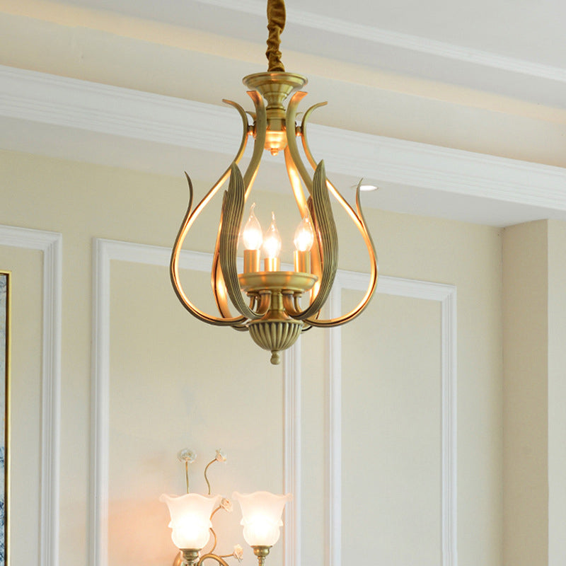 Modern Luxury Brass Oval Lantern 3-Light Chandelier