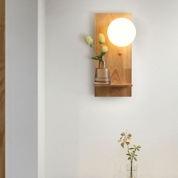 Nordic Solid Wood Glass Globe 1-Light Wall Sconce Lamp