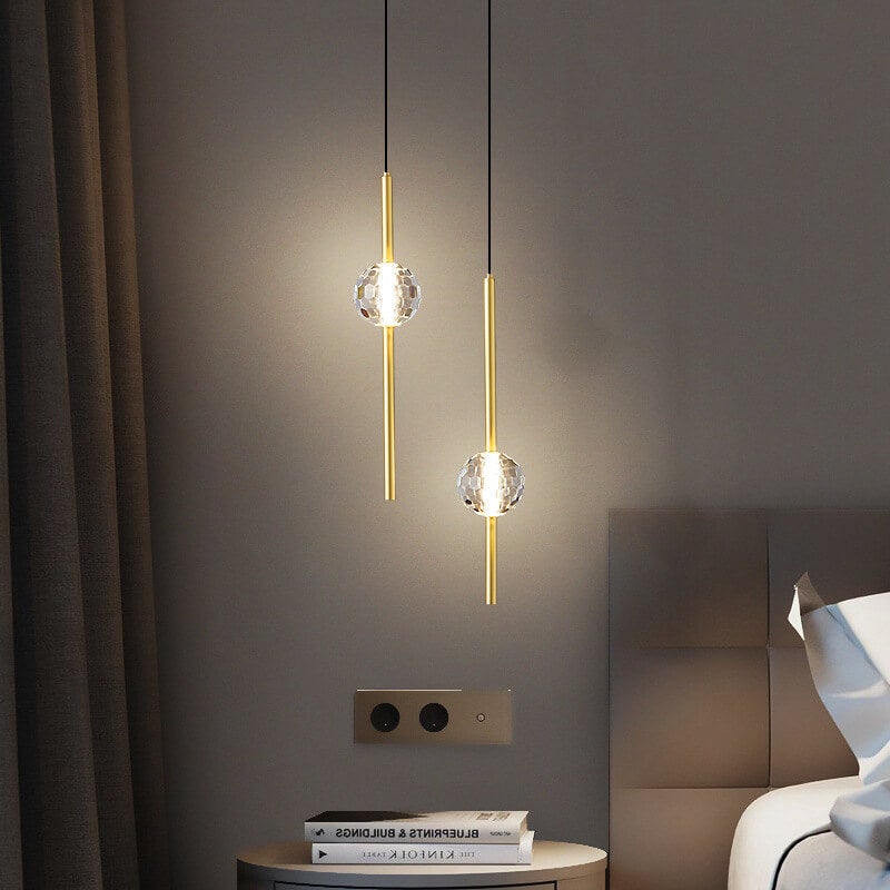 Modern Simple Copper Glass Ball Tube 1/2 Light Pendant Light