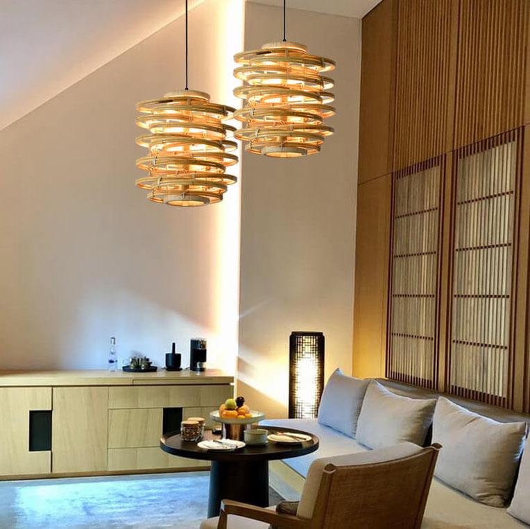 Modern Spiral Bamboo Weaving 1-Light Cylinder Pendant Light