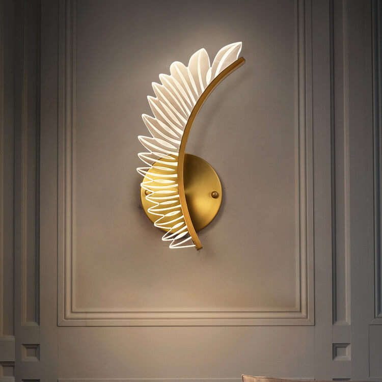 Modern Acrylic Feather Gold Copper LED Wall Sconce Lamp