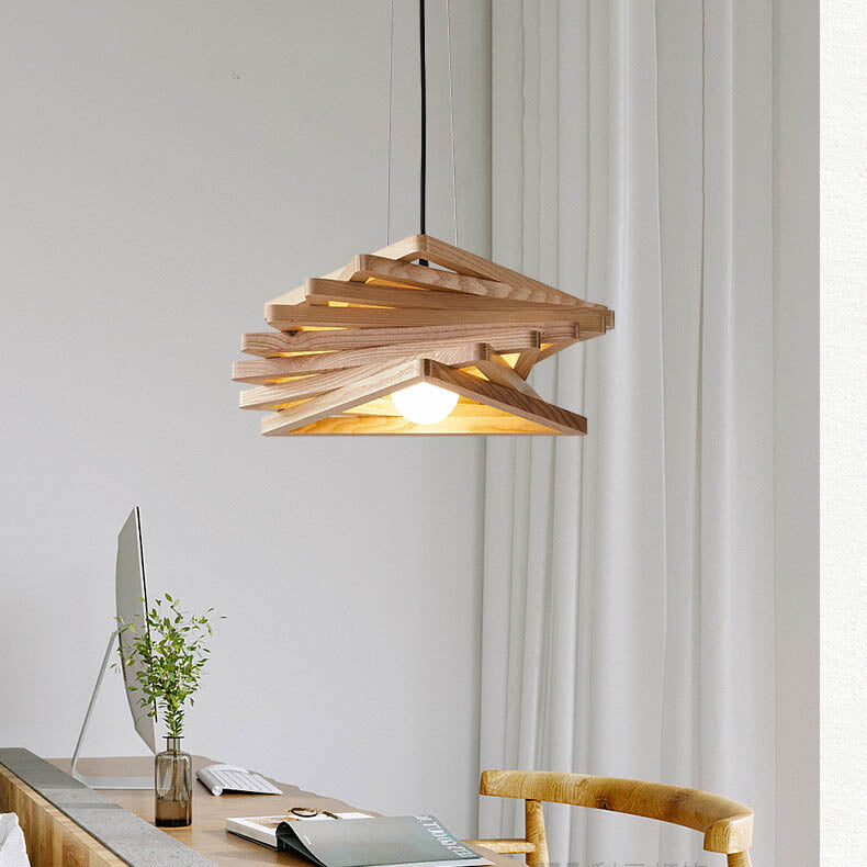 Nordic Ash Wood Geometric 1-Light Pendant Light