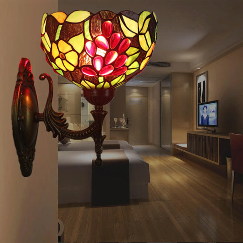 Tiffany Stained Glass Grape 1-Light Wall Sconce Lamp