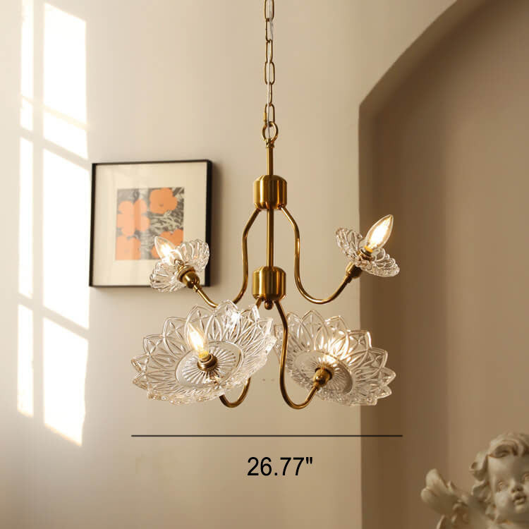 French Vintage Flower Butterfly Glass 4/6 Light Chandelier