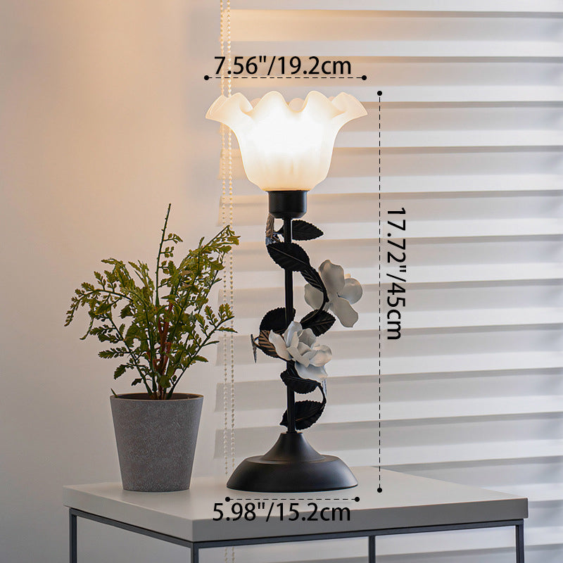 Contemporary Scandinavian Rose-shaped Iron Acrylic Glass 1-Light Table Lamp For Bedroom