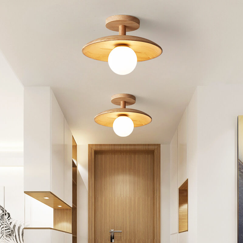 Nordic Creative Wooden Dome 1-Light Semi-Flush Mount Ceiling Light