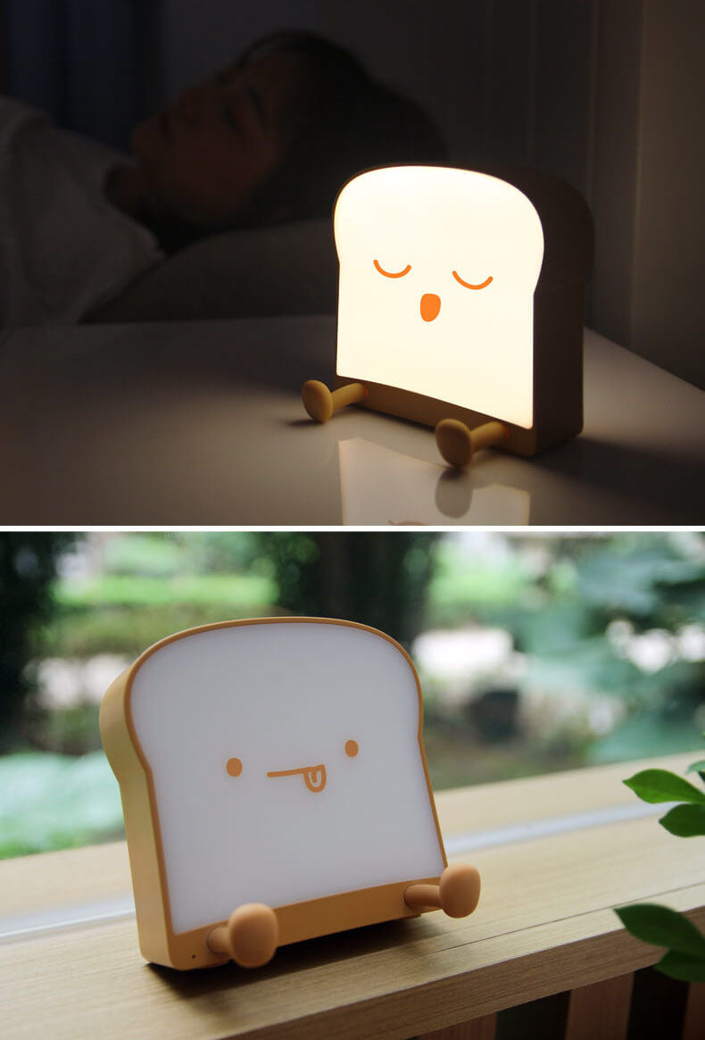 Cute Toast Bread Night Light USB Pat Timer Bedside Bed Lamp
