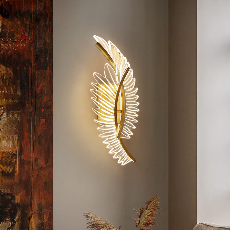 Modern Acrylic Feather Gold Copper LED Wall Sconce Lamp