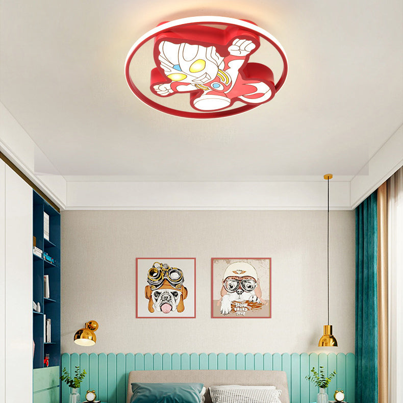 Creative Cartoon Ultraman Round LED Flush Mount Ceiling Light