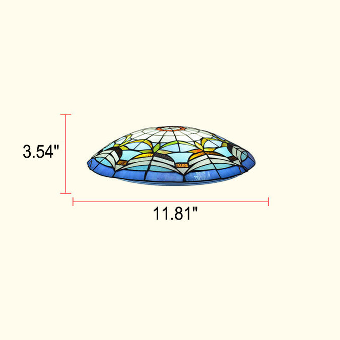 European Stained Glass Tiffany Round Various Pattern Designs 2/3 Light Flush Mount Light