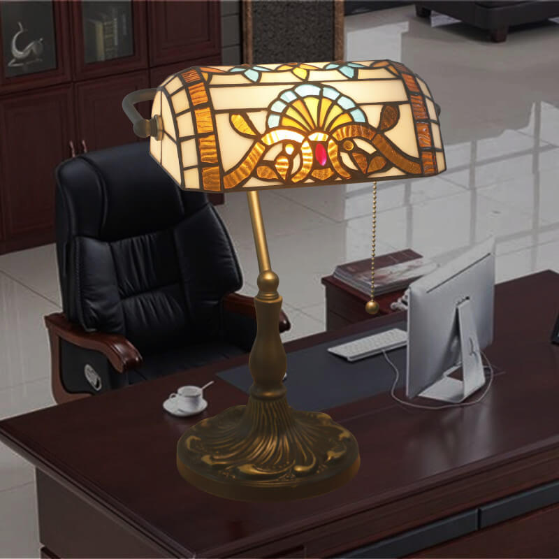 Vintage Stained Glass 1-Light Zipper Switch Table Lamp