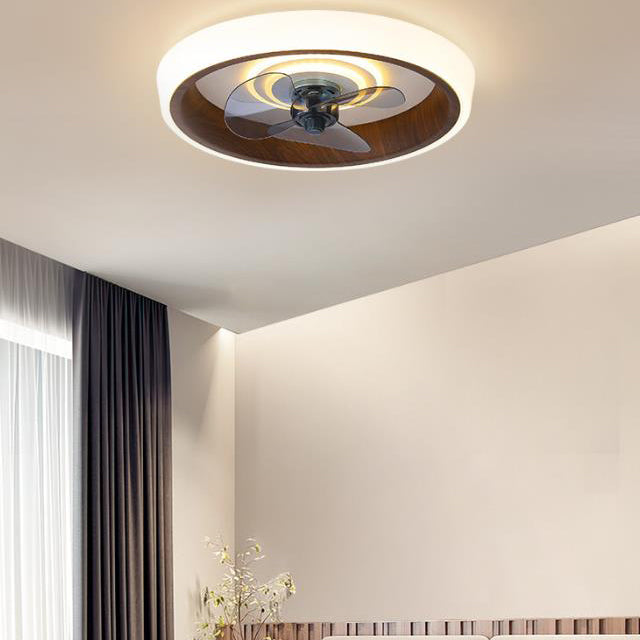 Nordic Minimalist Round Acrylic Wood Grain LED Flush Mount Ceiling Fan Light