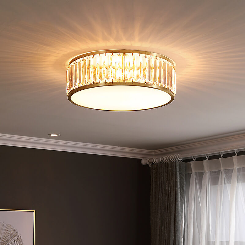 Modern Iron Crystal Round 3/4/5 Light Flush Mount Ceiling Light