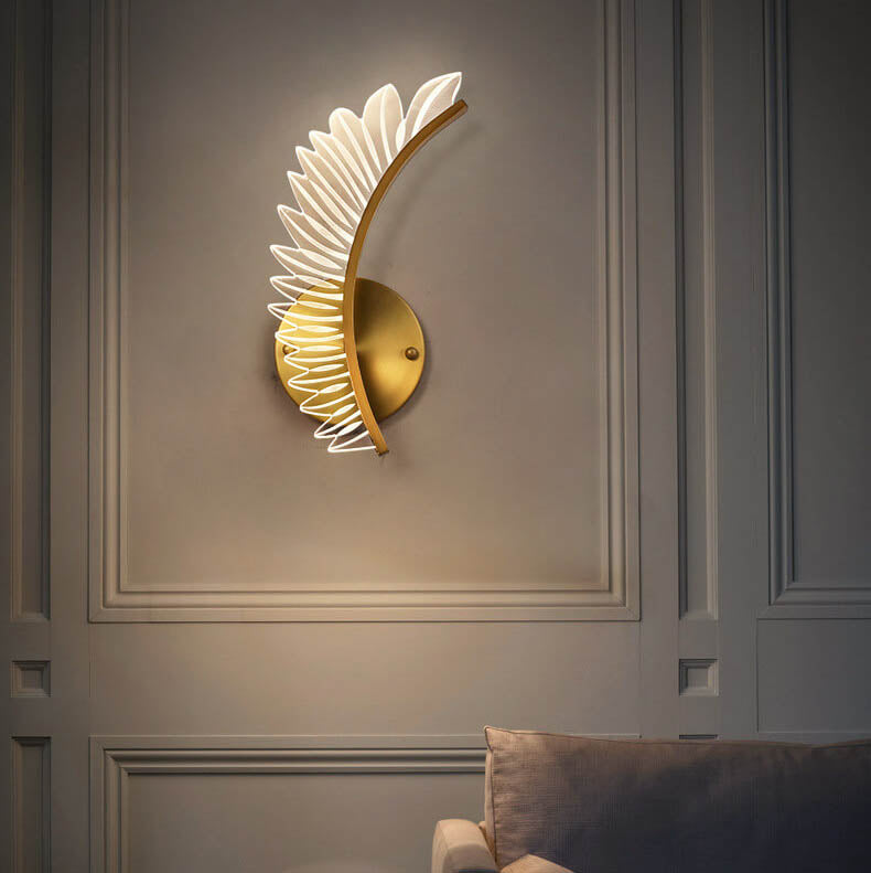 Modern Acrylic Feather Gold Copper LED Wall Sconce Lamp