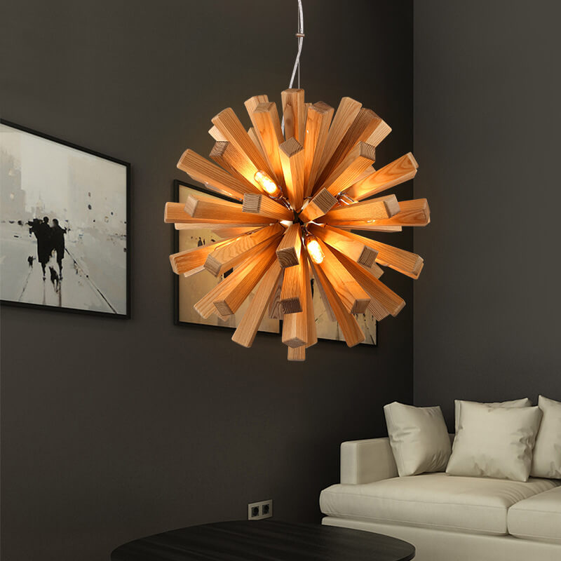 ثريا خشبية بتصميم كرة الهندباء الإبداعية مزودة بـ 10 مصابيح LED